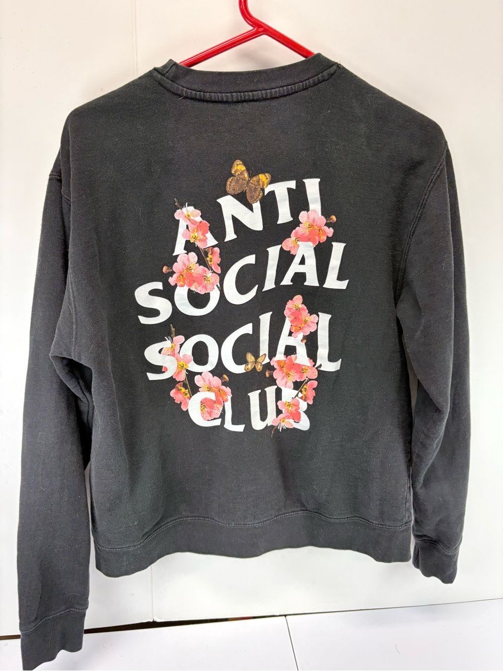 Anti Social Social Club ASSC Kkoch Floral Butterfly Black Crewneck Sweatshirt S